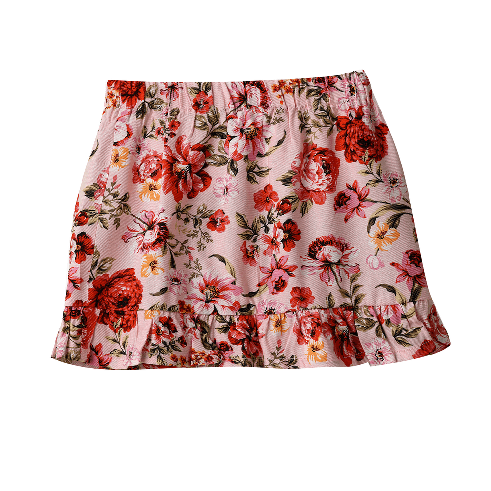 Jelliene Girl's Floral Ruffle Hem Skirt - Pink