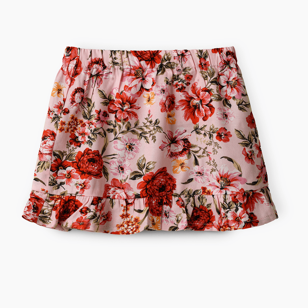 Jelliene Girl's Floral Ruffle Hem Skirt - Pink