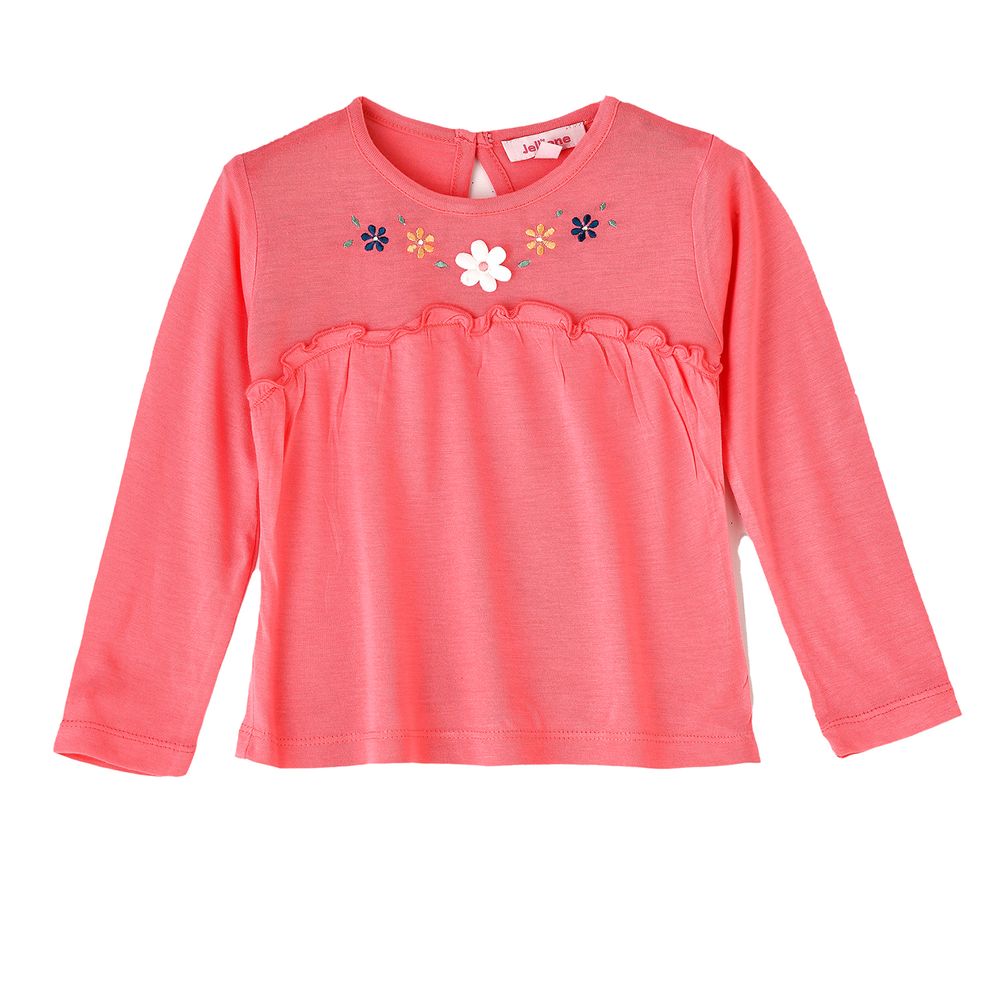 Jelliene Girls' Embroidered Long Sleeve Top - Pink