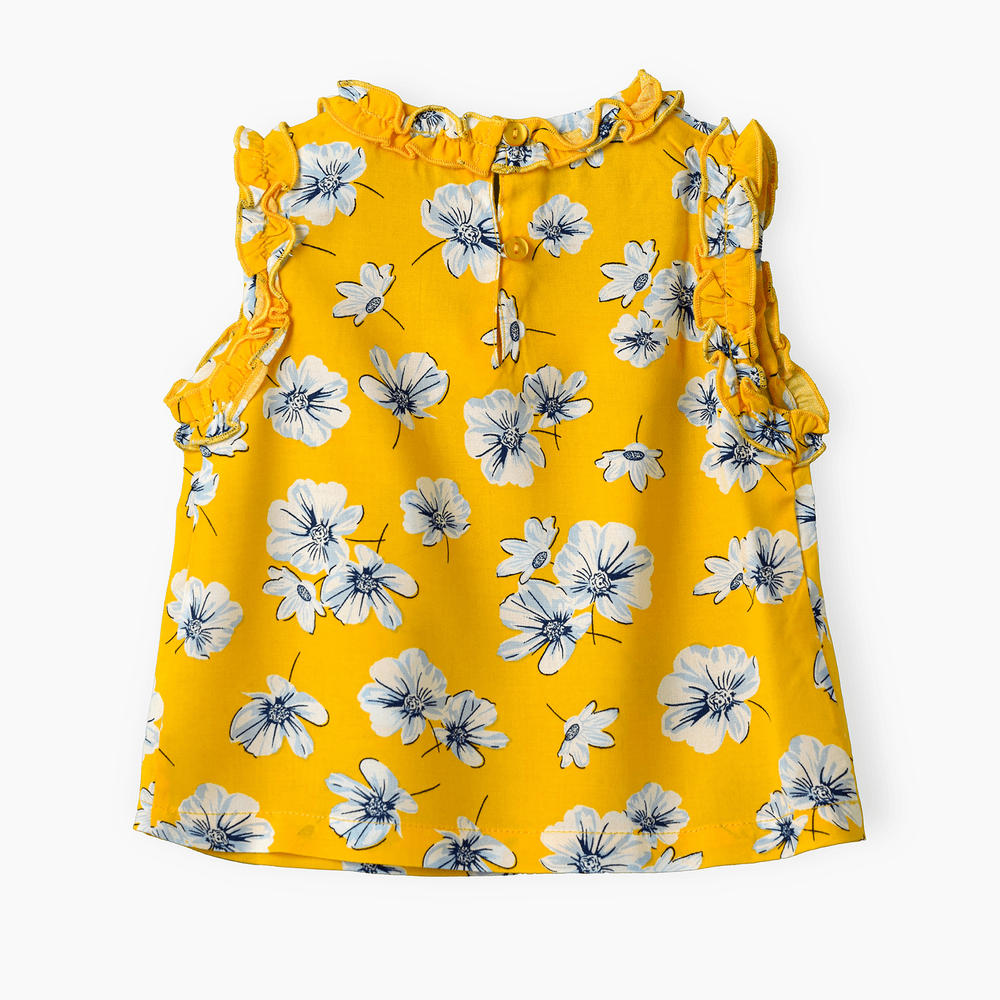 Jelliene Girl's Floral Sleeveless Ruffle Top - Yellow