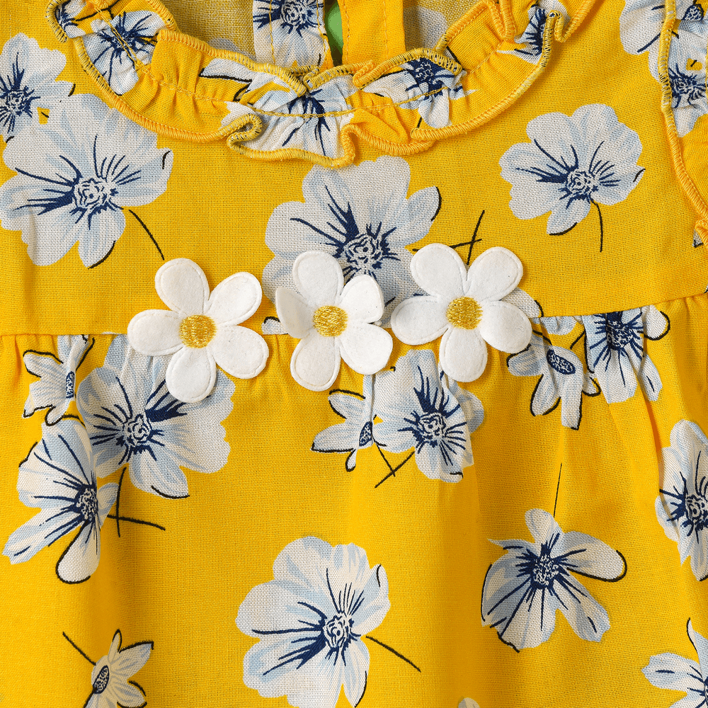 Jelliene Girl's Floral Sleeveless Ruffle Top - Yellow