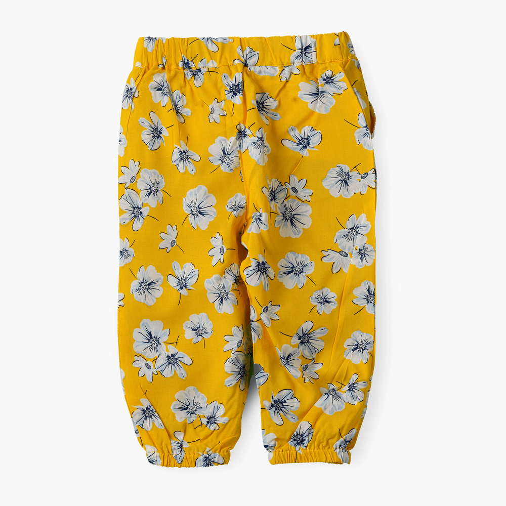 Jelliene Girl's Floral Printed Viscose Pants - Yellow