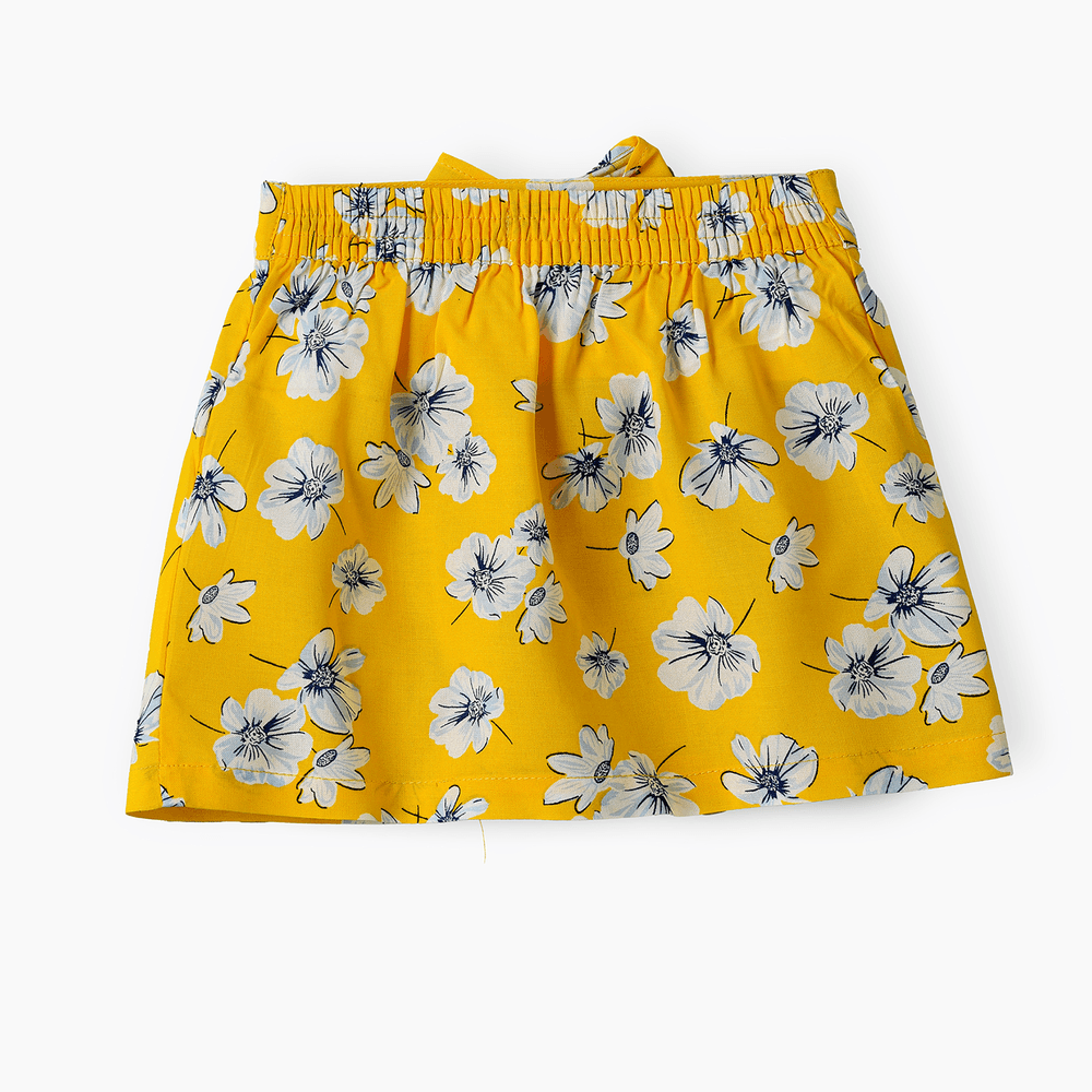 Jelliene Girls' Floral Printed Bow Skirts - Yellow
