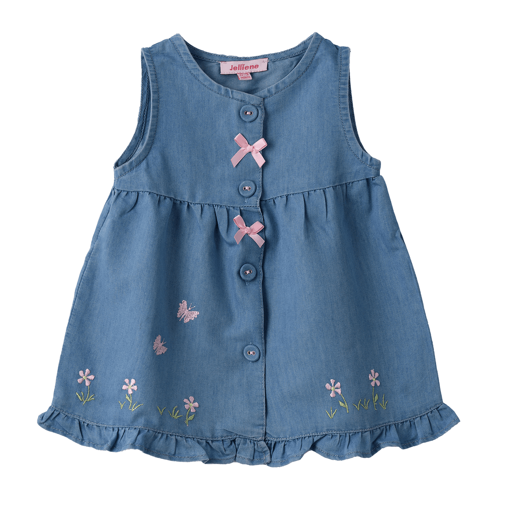 Jelliene Girls' Sleeveless Embroidered Denim Dress - Blue