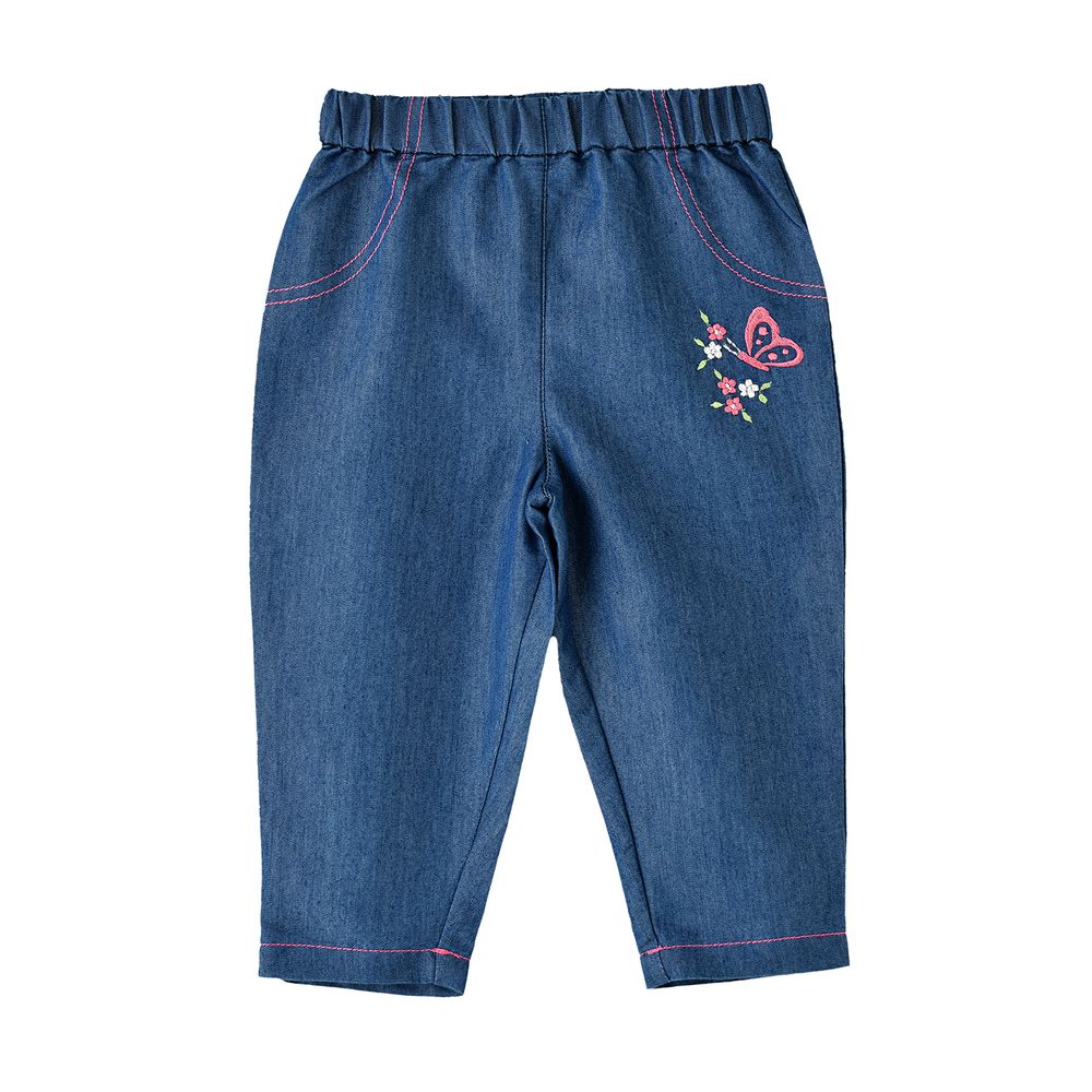 Jelliene Girls' Butterfly Embroidered Pants - Denim