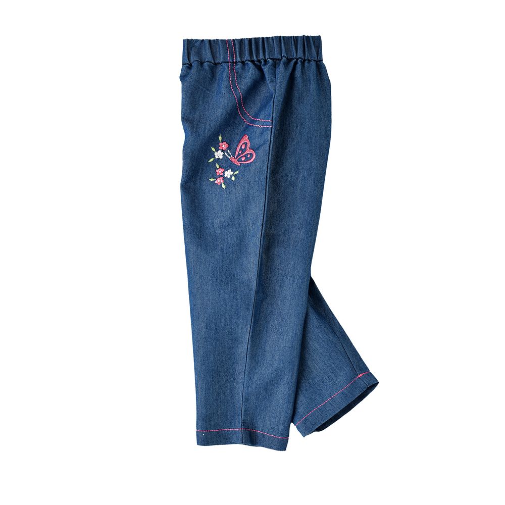 Jelliene Girls' Butterfly Embroidered Pants - Denim