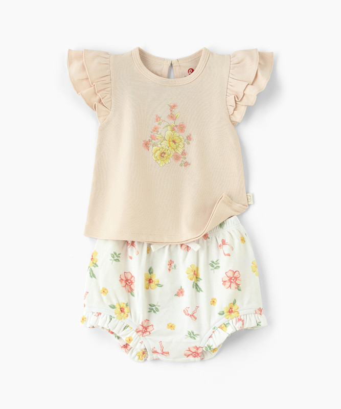 Elegant Kids Flower Print Newborn Girl's Top & Bottom Set - Multicolor - 2 Pcs