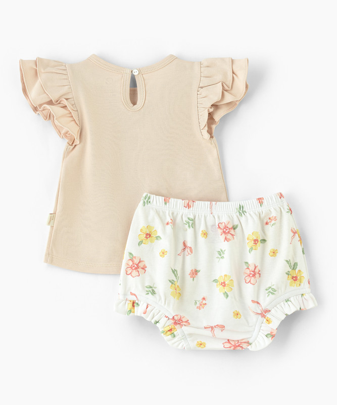 Elegant Kids Flower Print Newborn Girl's Top & Bottom Set - Multicolor - 2 Pcs