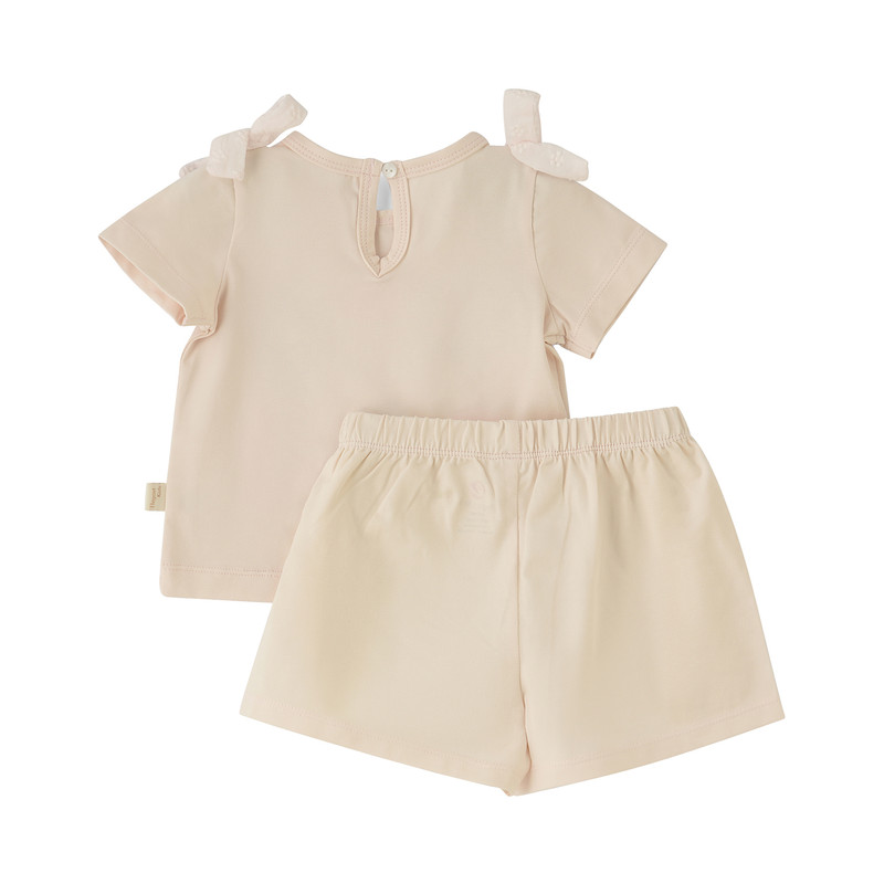 Elegant Kids Baby Girls' Short Sleeves Top & Shorts - Beige - 2 Pcs