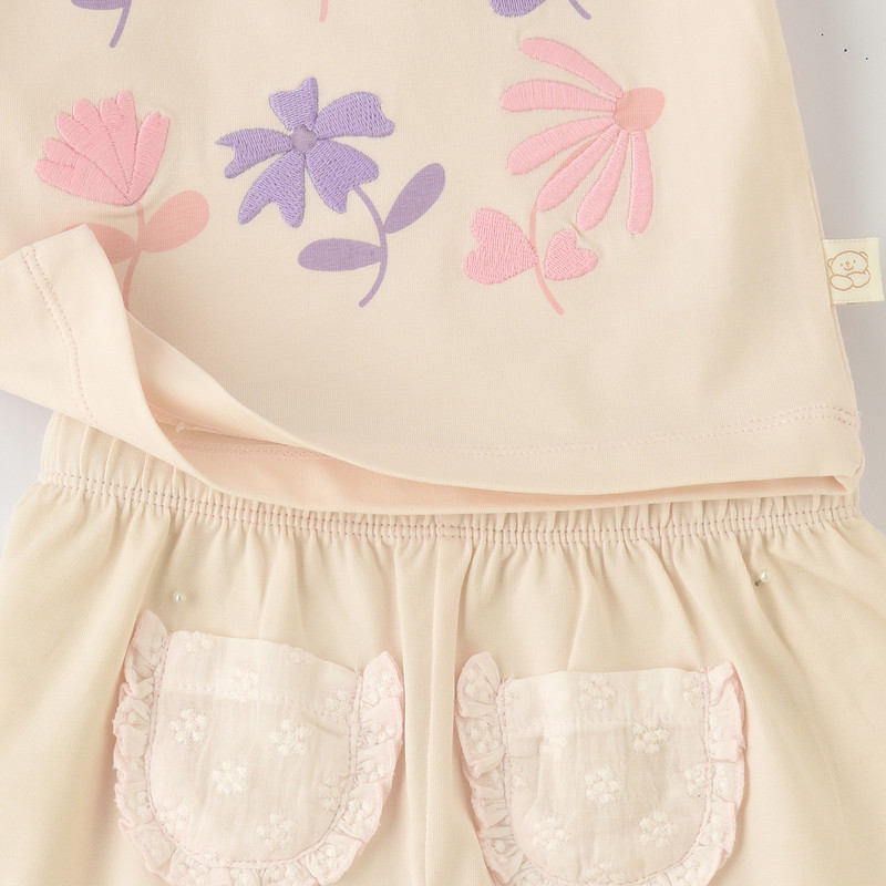Elegant Kids Baby Girls' Short Sleeves Top & Shorts - Beige - 2 Pcs