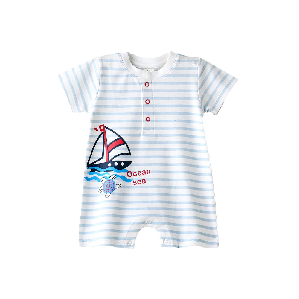 Tiny Hug Baby Boy Onesie Striped Sailboat - Blue