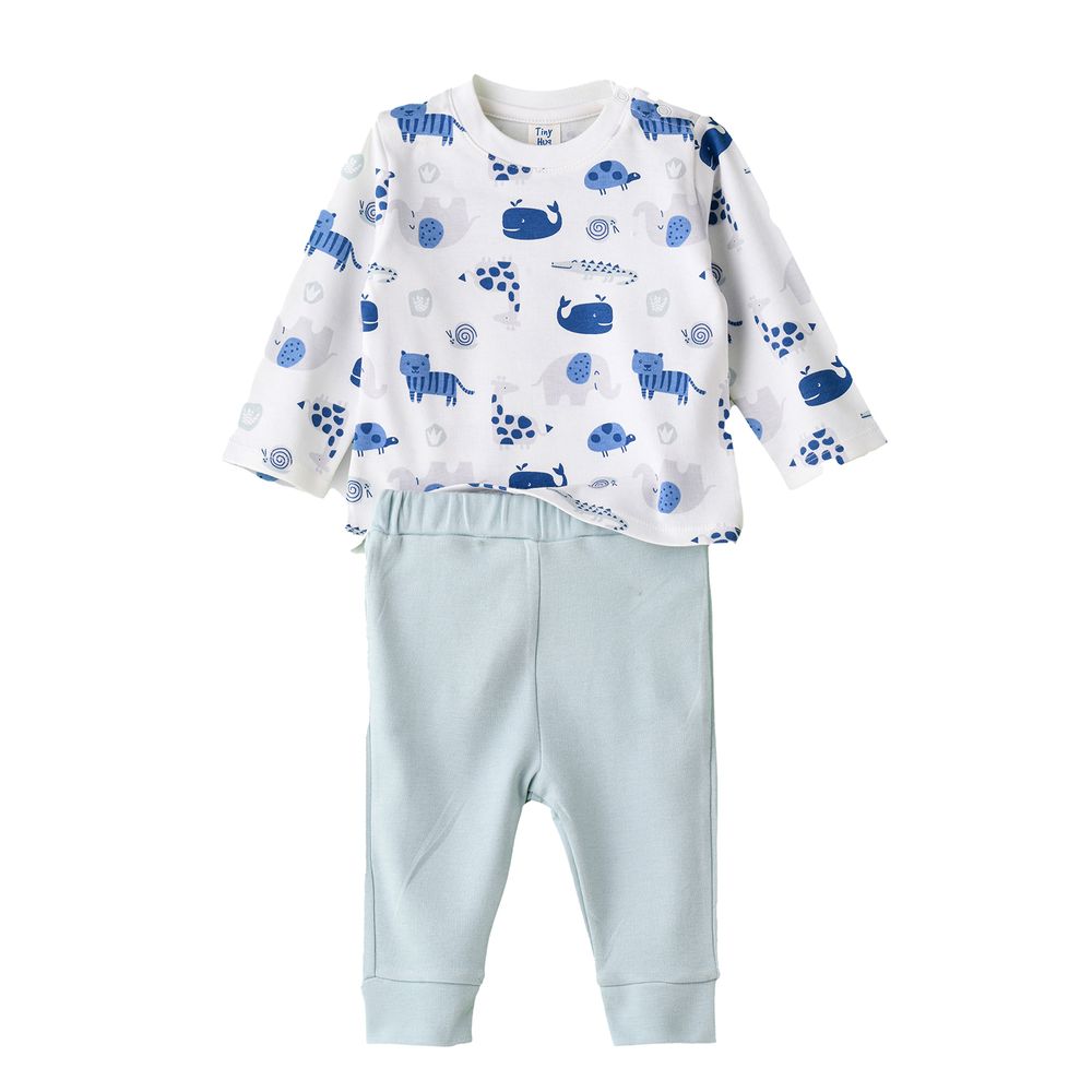 Tiny Hug Baby Boy T-Shirt & Pants Set Animals - Blue