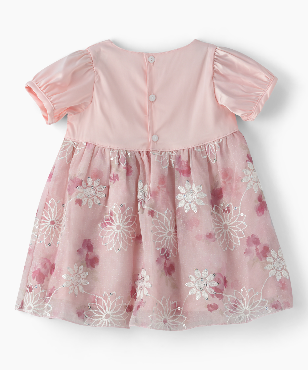 Tiny Hug - Baby Girl Floral Embroidered Dress - Pink