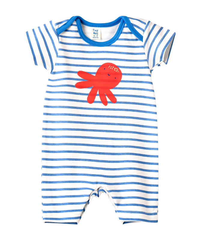 Elegant Kids Baby Boys Octopus Printed Romper - White/Blue