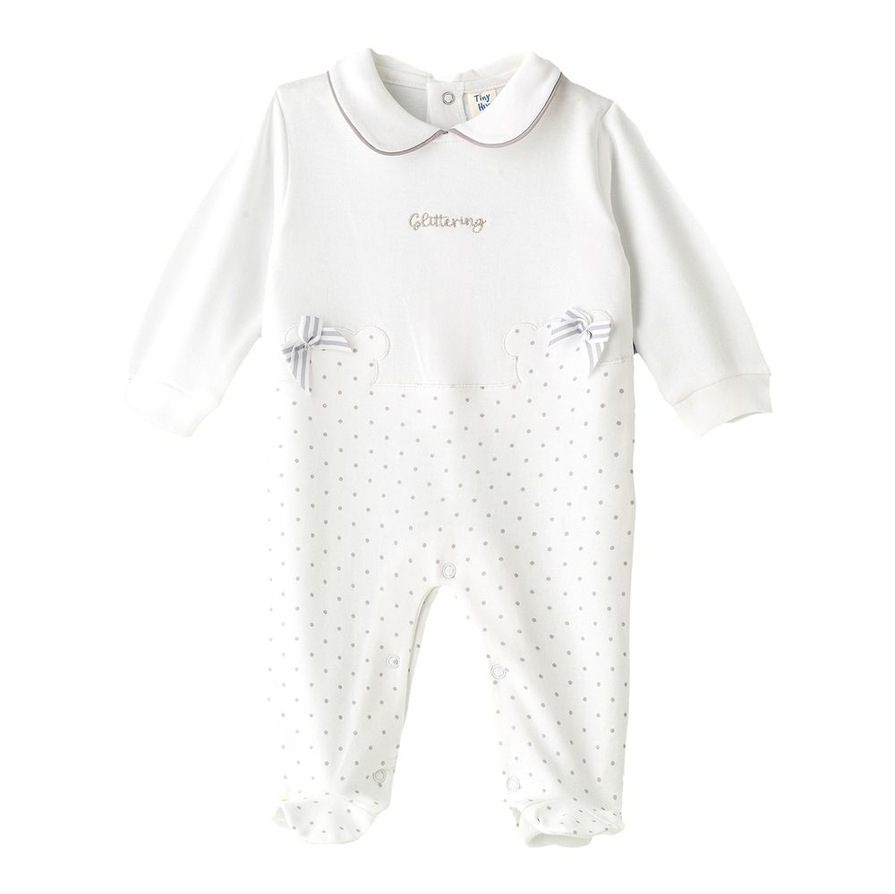 Tiny Hug Baby Girl Glittering Coverall - White