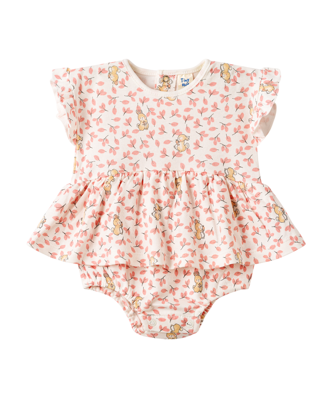 Tiny Hug Baby Girl's Bunny Printed Dress - White/Pink