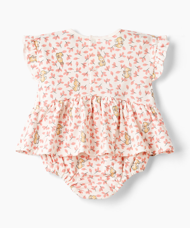 Tiny Hug Baby Girl's Bunny Printed Dress - White/Pink