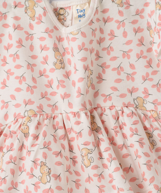 Tiny Hug Baby Girl's Bunny Printed Dress - White/Pink