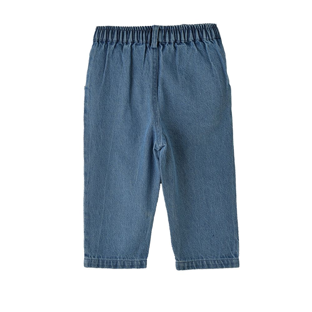 Jelliene Girls Pants with Floral Embroidery - Denim