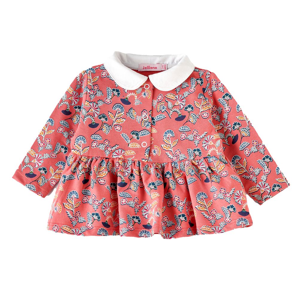 Jelliene Baby Coral Floral Top with Collar - White