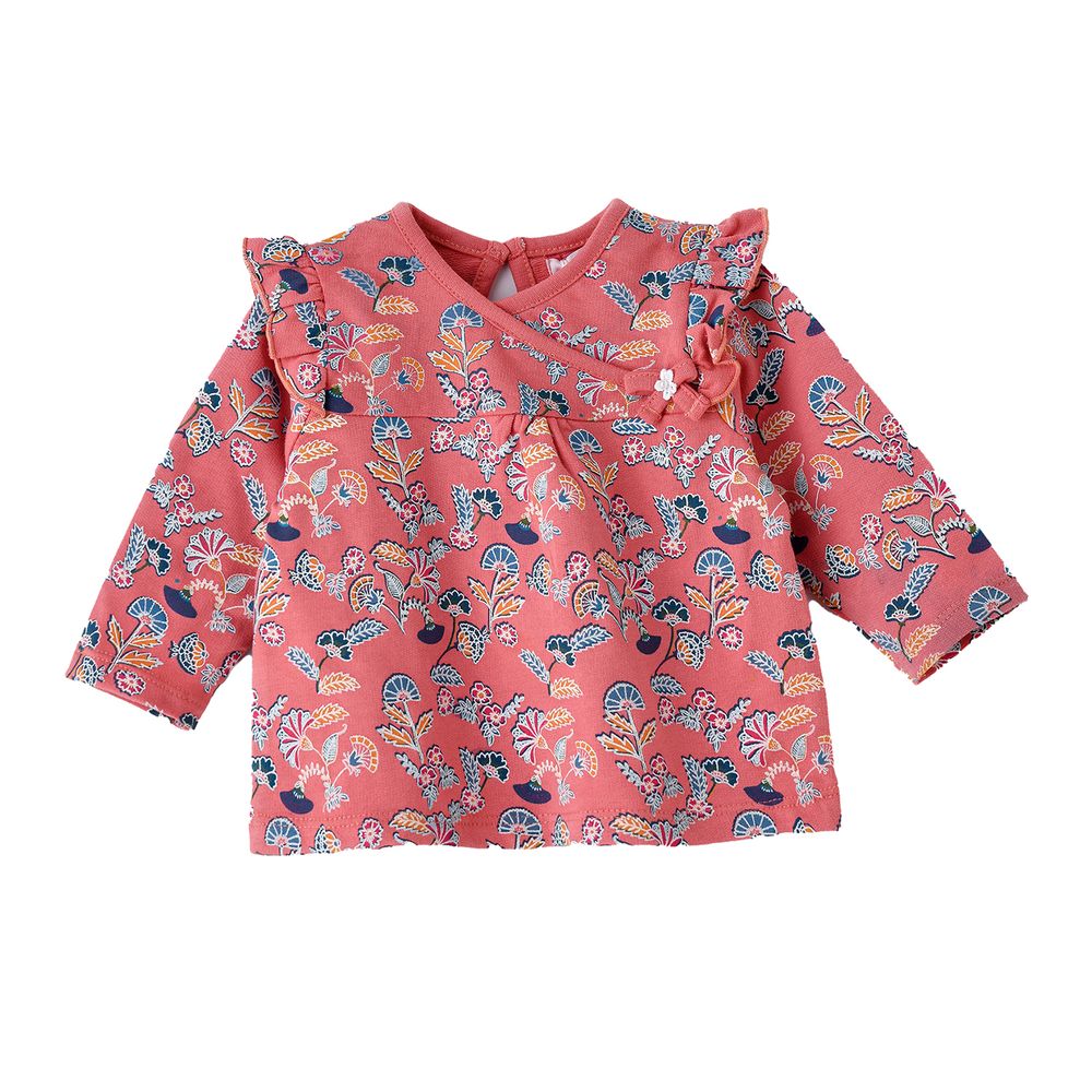 Jelliene Baby Floral Top with Ruffle Detail - Coral