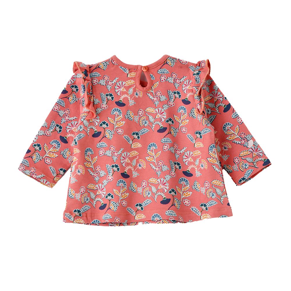 Jelliene Baby Floral Top with Ruffle Detail - Coral