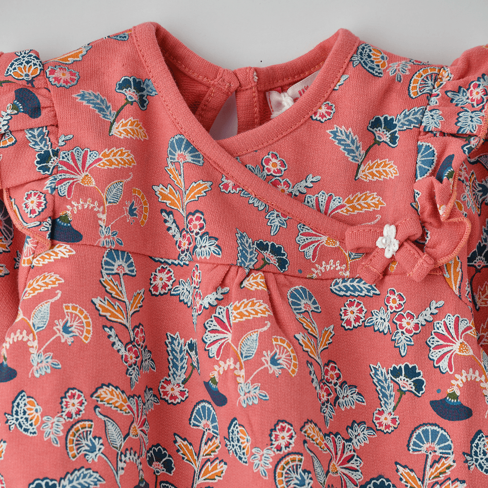Jelliene Baby Floral Top with Ruffle Detail - Coral
