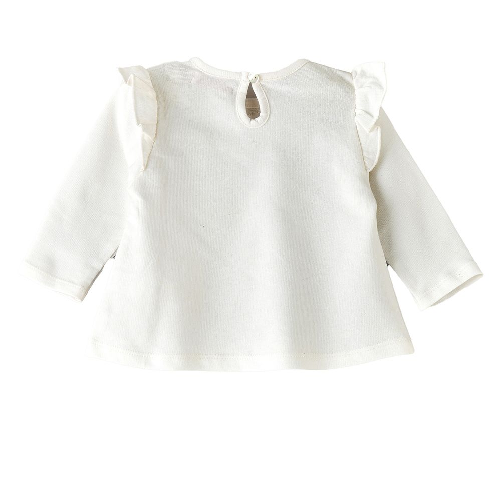 Jelliene Baby Top with Bunny Pocket and Ruffles - White