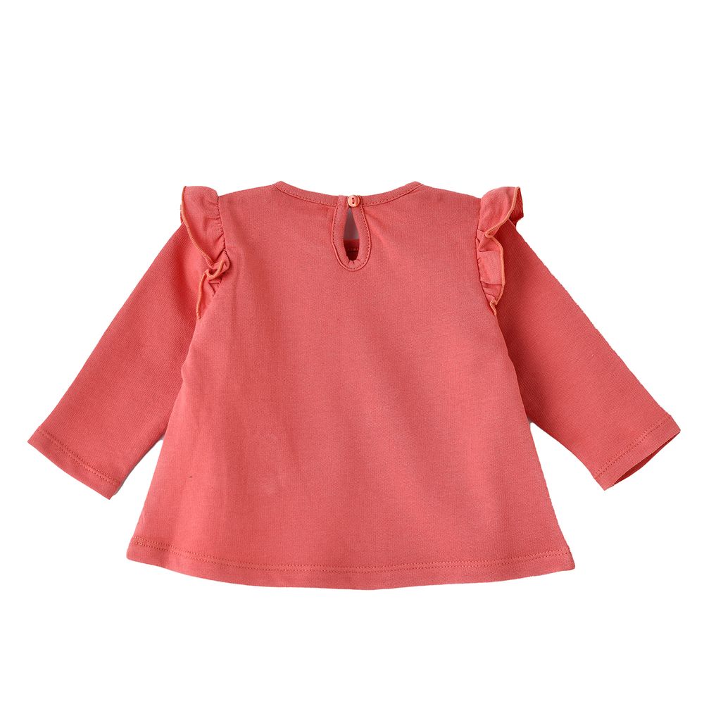 Jelliene Baby Top with Bunny Pocket and Ruffles - Coral