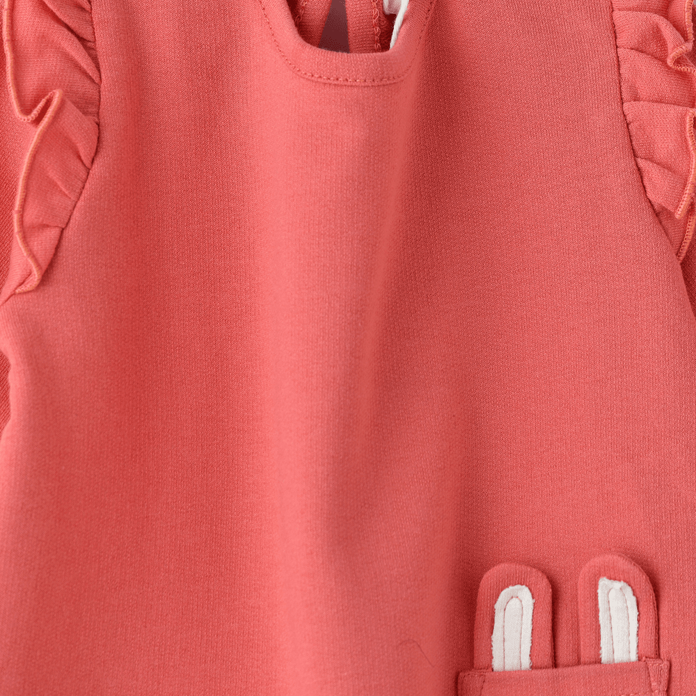 Jelliene Baby Top with Bunny Pocket and Ruffles - Coral