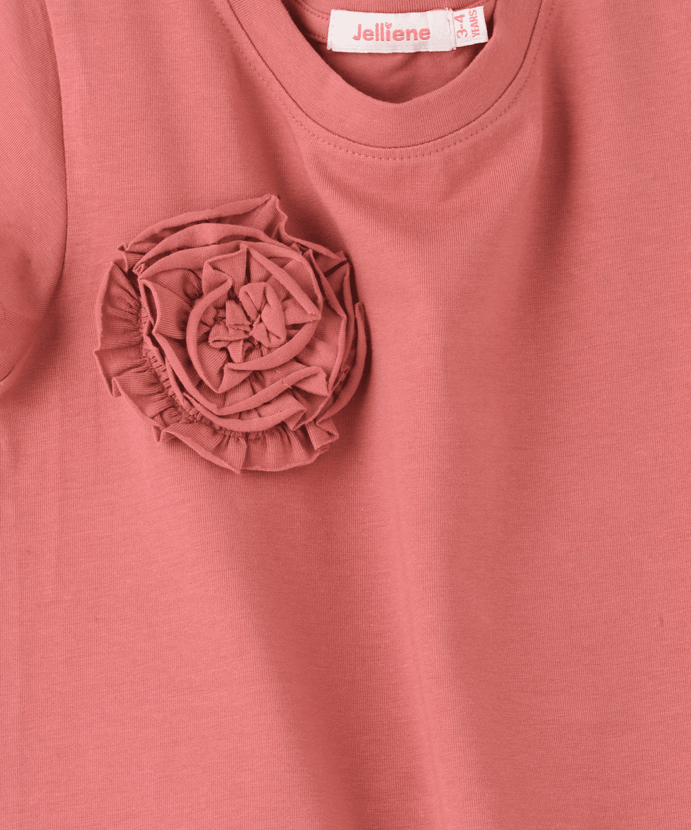 Jelliene - Crocheted Flower T-Shirt - Dark Peach