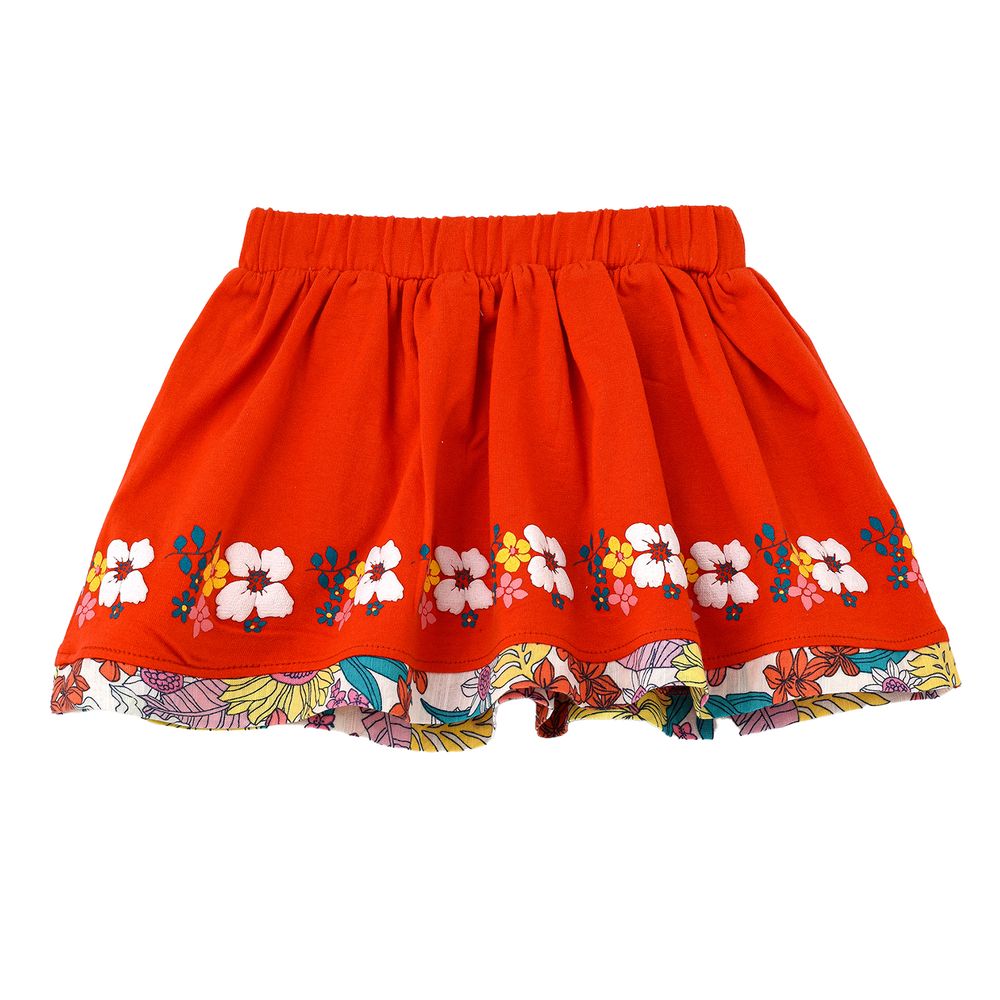 Jelliene Vibrant Floral Cotton-Elastane Skirt for Girls - Red