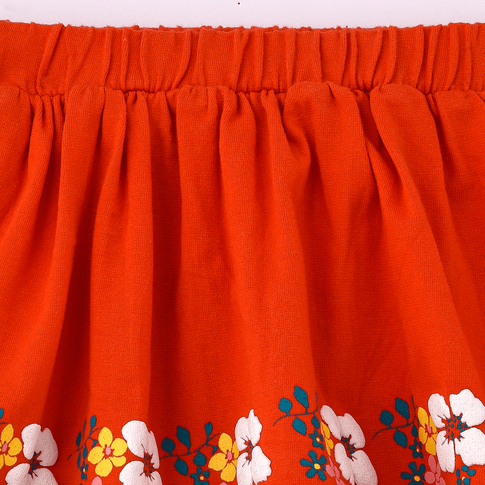 Jelliene Vibrant Floral Cotton-Elastane Skirt for Girls - Red