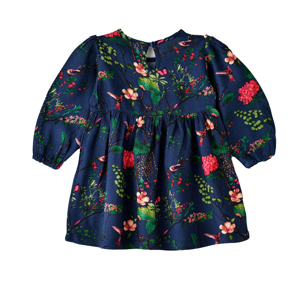Jelliene Girl's Floral Print Long Sleeve Bow Dress