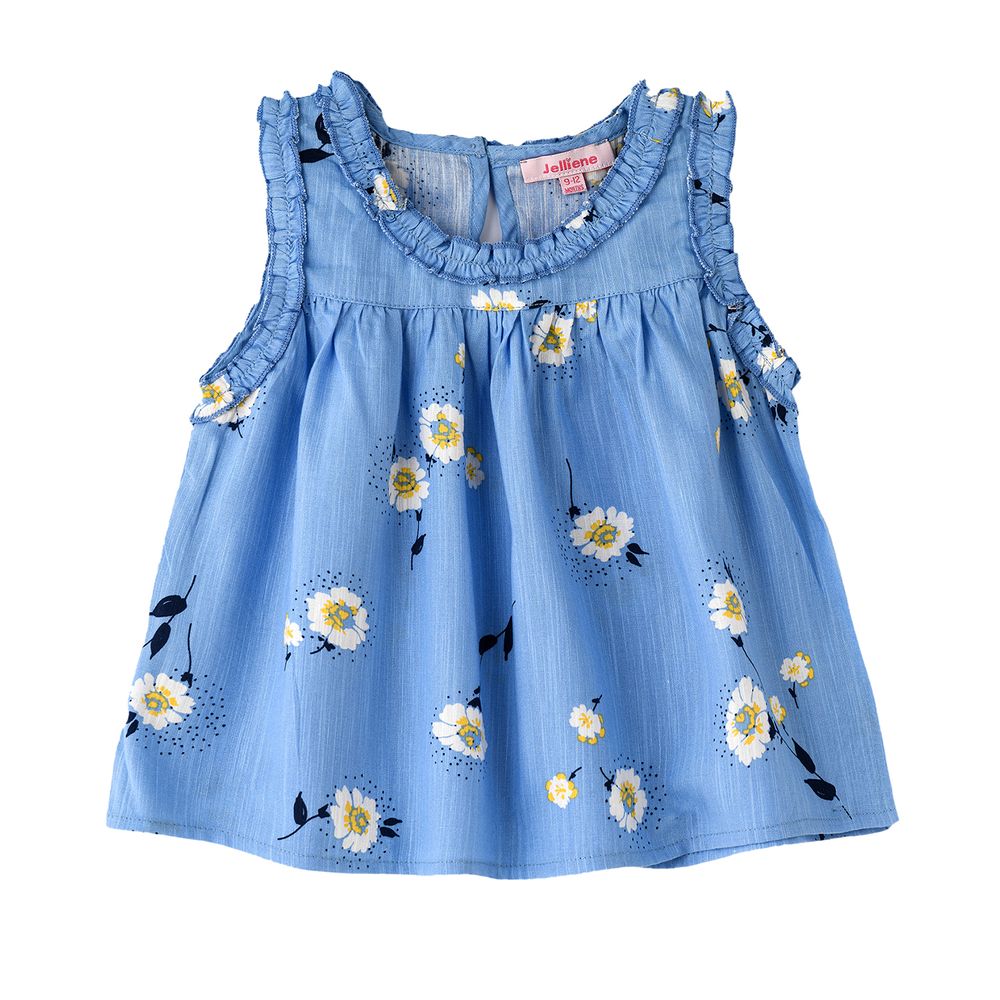 Jelliene Girl's Floral Ruffled Top - Blue