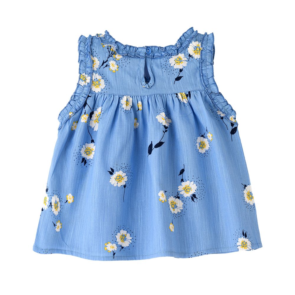 Jelliene Girl's Floral Ruffled Top - Blue