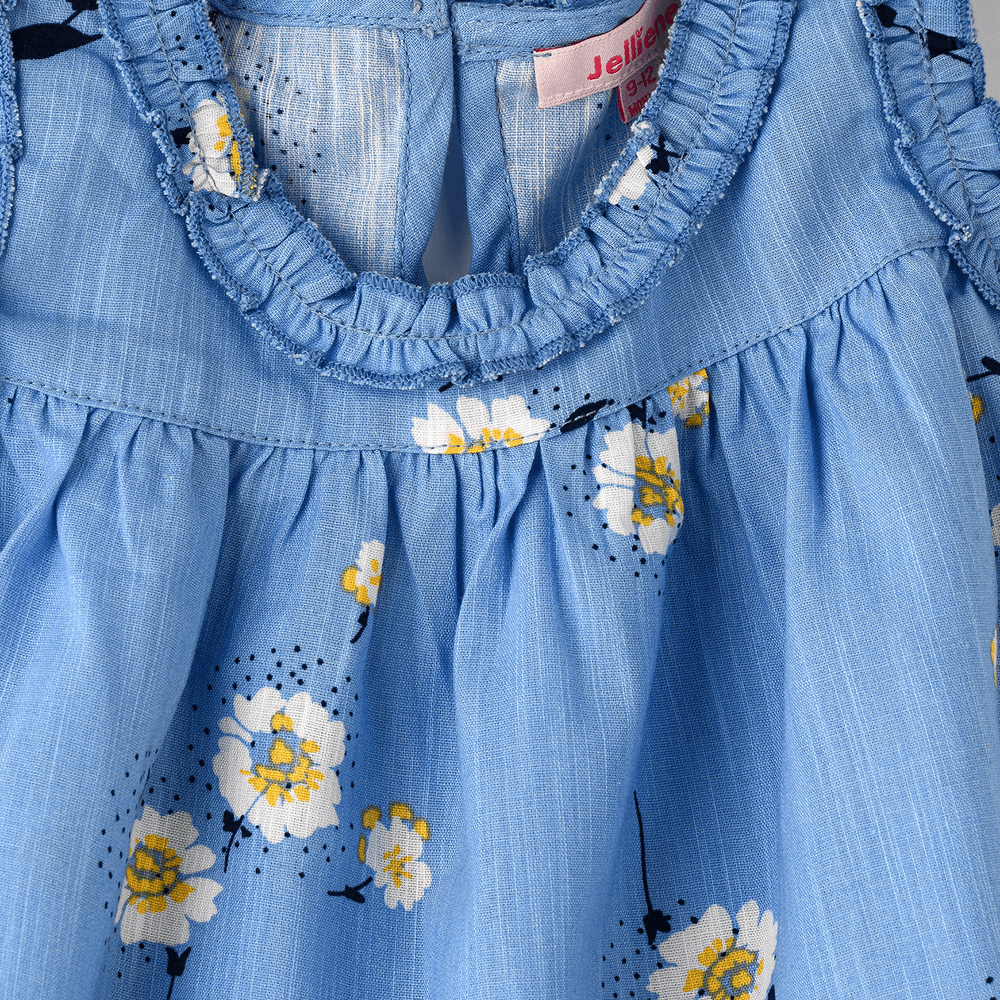 Jelliene Girl's Floral Ruffled Top - Blue