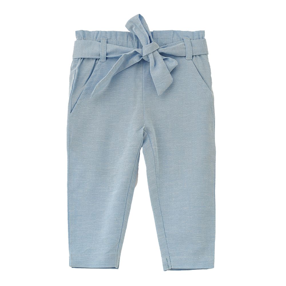 Jelliene Girl's Cotton Trousers with Tie Waist - Light Blue