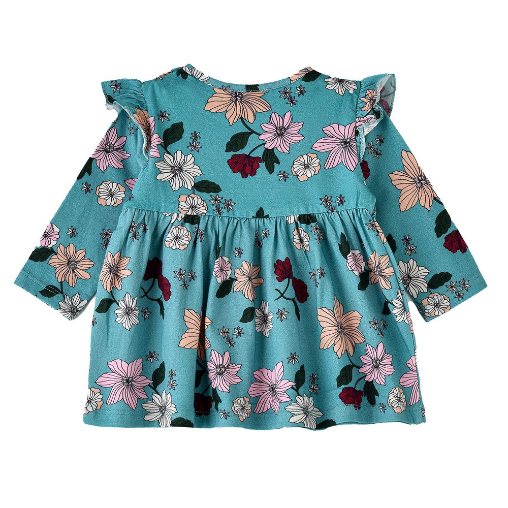Jelliene Girl's Floral Ruffle Long Sleeve Dress - Green