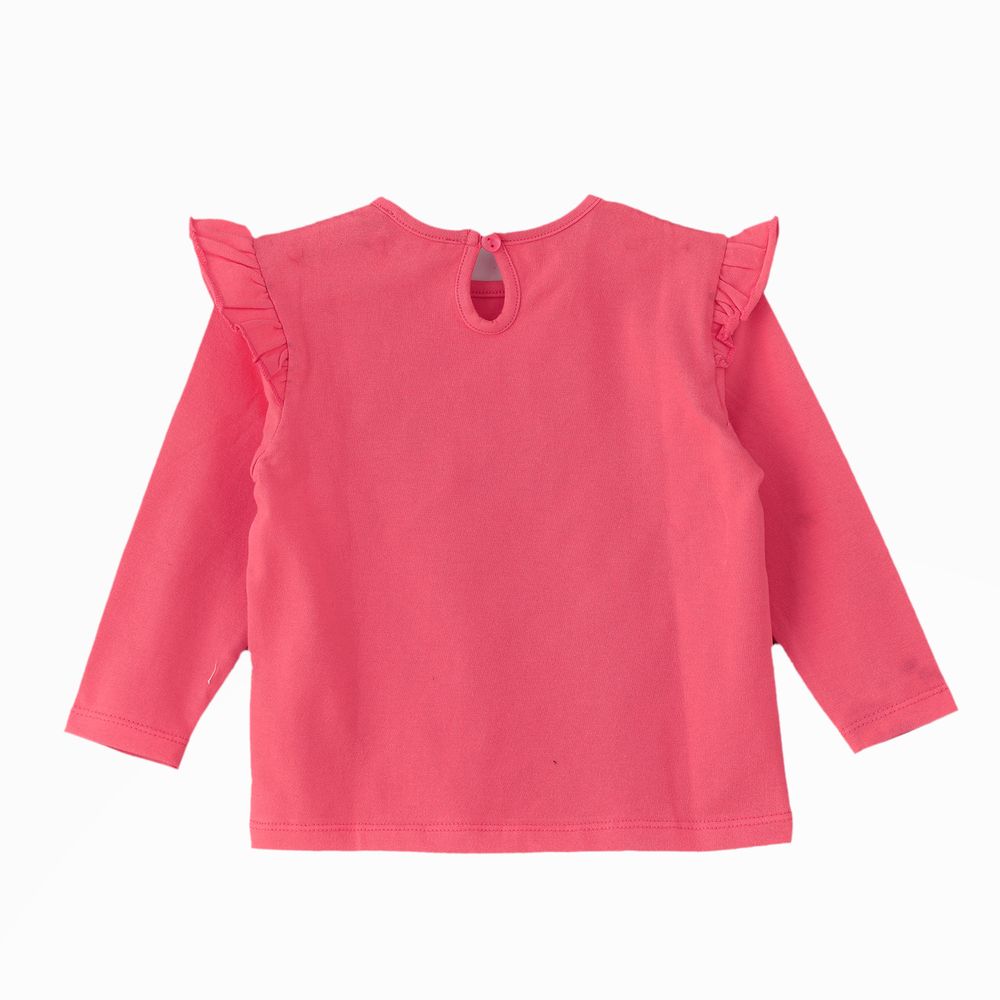 Jelliene Cozy Knit Ruffled Long Sleeve T-Shirt for Girls - Pink