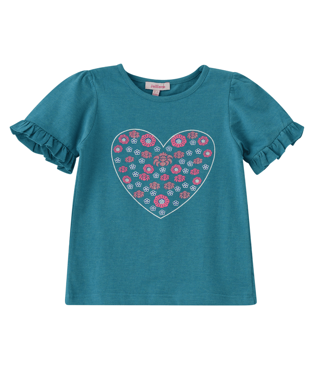 Jelliene - Delightful Heart Printed T Shirt - Dark Teal