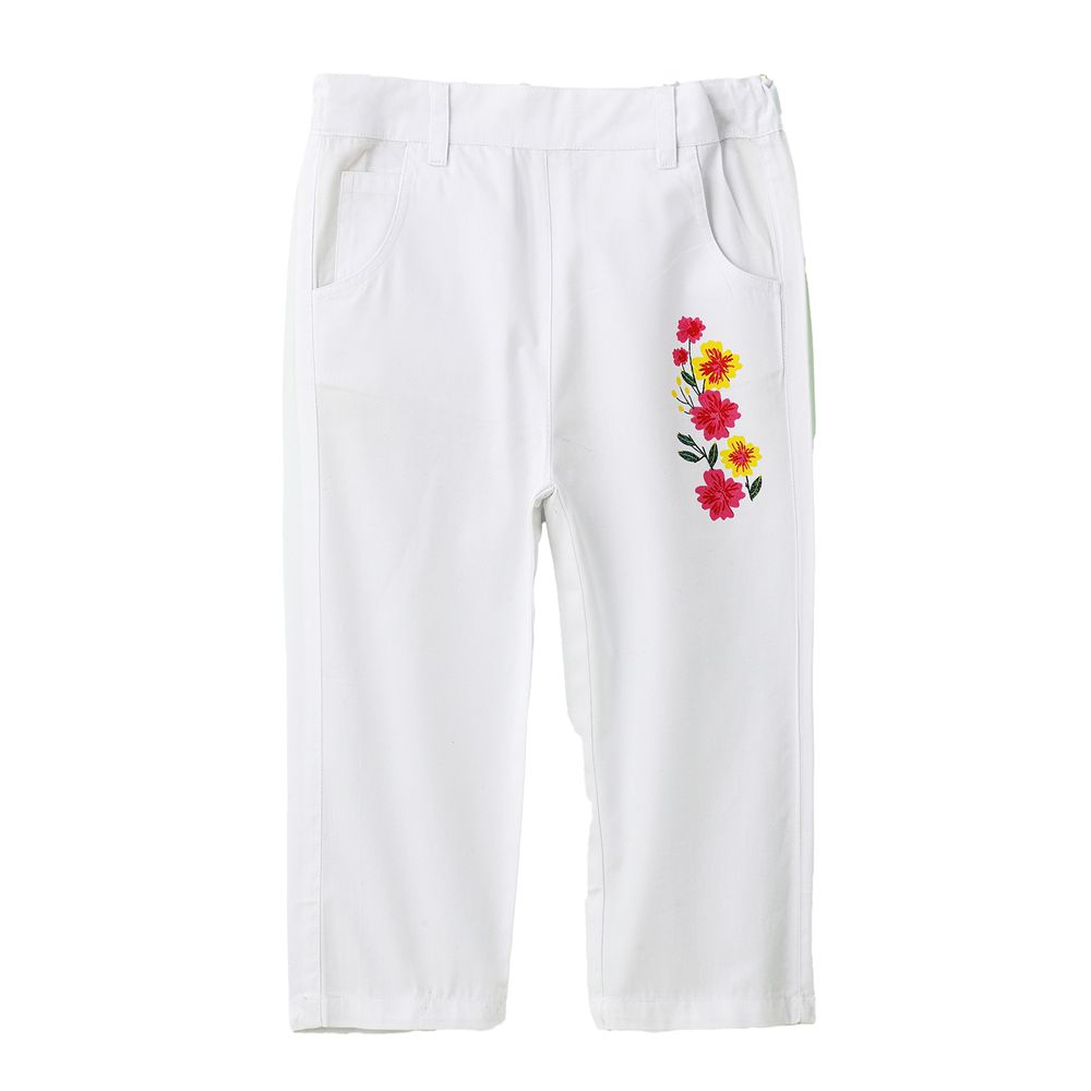 Jelliene Girl's Cotton Trousers with Floral Print - White