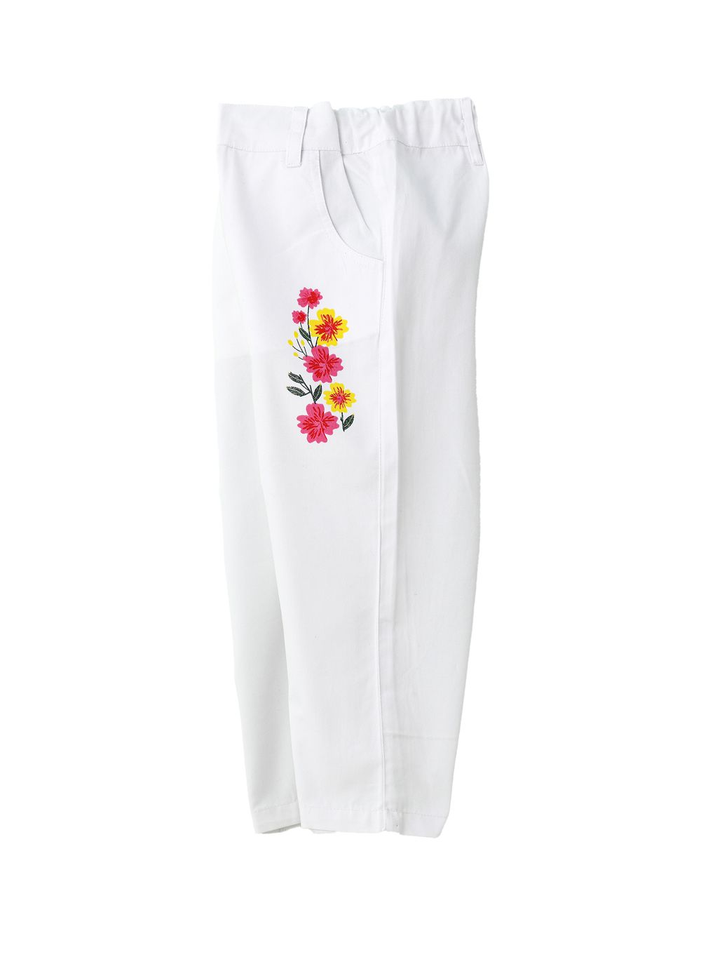 Jelliene Girl's Cotton Trousers with Floral Print - White