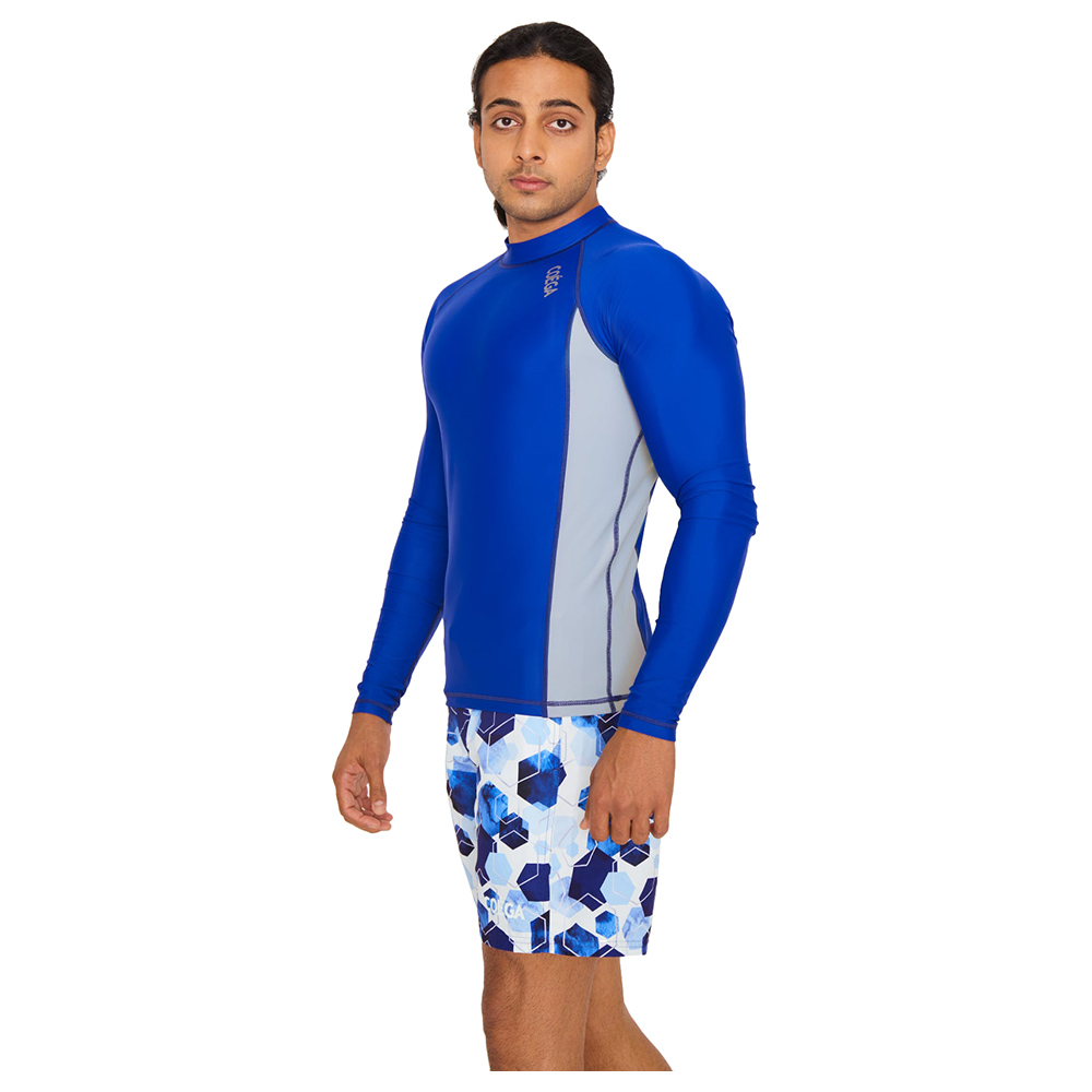 Coega Sunwear Men's Long Sleeve Rashguard Watercolor Hexagons - Navy