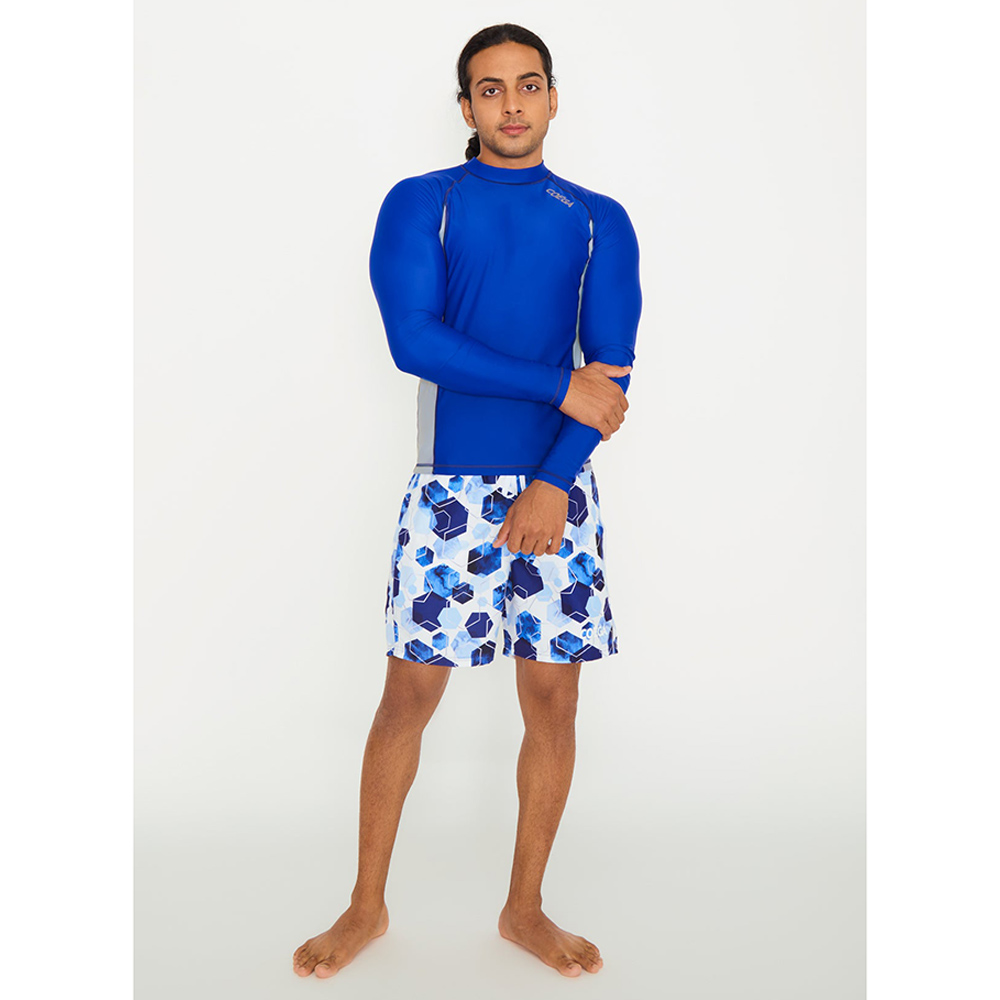Coega Sunwear Men's Long Sleeve Rashguard Watercolor Hexagons - Navy