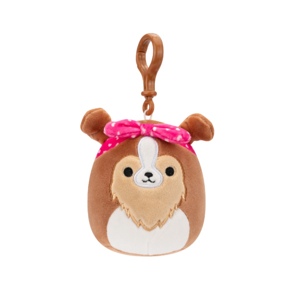 Squishmallows - Little Plush - Clip-On - Andres - Brown Sheltie WithHeart Bandana 3.5"