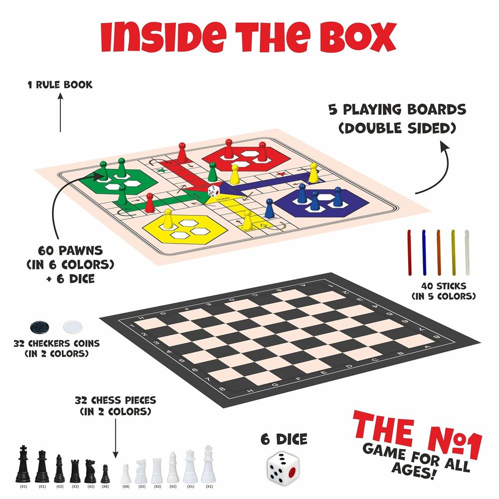 Toy Affair - 100-in-1 Board Game Set - Multicolor - 176 Pc Set