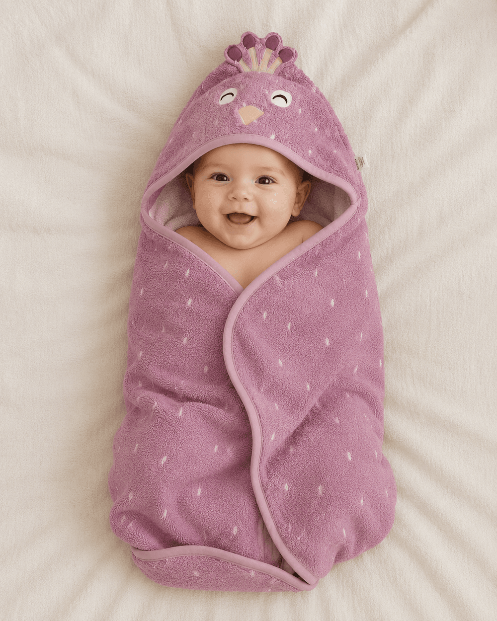 Trixie - Organic Cotton Terry Hooded Towel - Mrs. Peacock - Purple