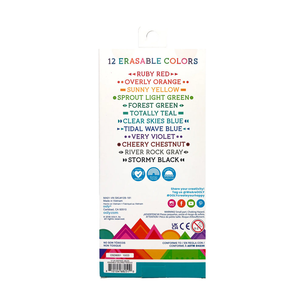 Ooly - Un-Mistake-Ables Erasable Colored Pencil Set - Multicolor - 12 Pcs