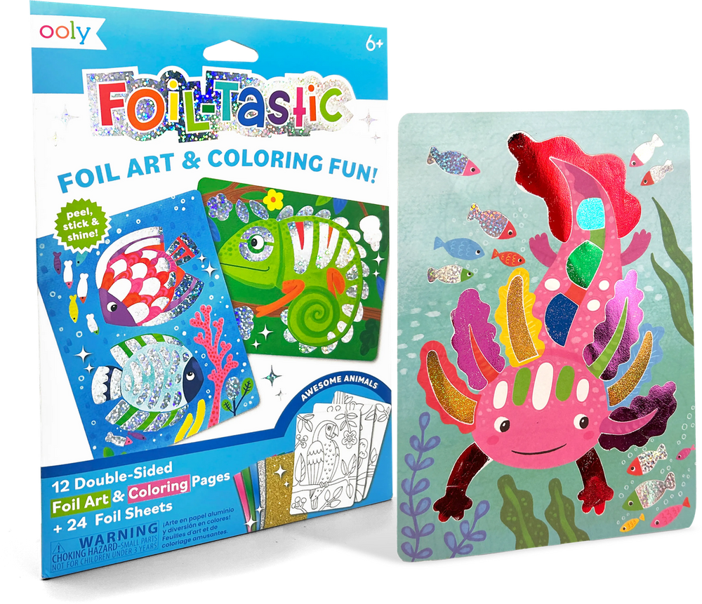Ooly - Foil-Tastic Foil Art & Coloring Fun Kit - Awesome Animals - 36 Pcs